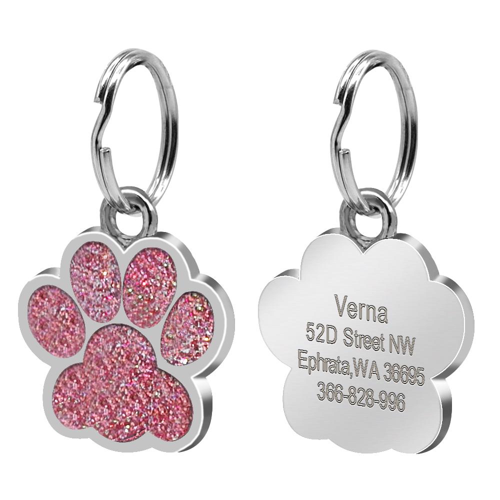 Bling Dog ID Tag Personalized Gorgeous Dog Tags for Small Medium Dog Footprint Custom Pet Name Tag Plate Collar Accessories