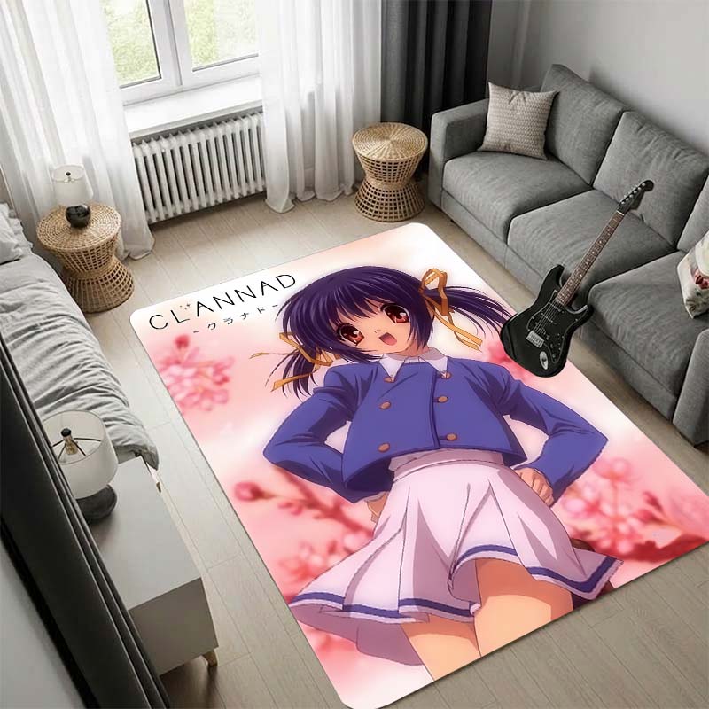 Clannad Anime Girl Character Print Area Rug, Non Slip Soft Floor Mat, Home Decor Living Room Bedroom Carpet