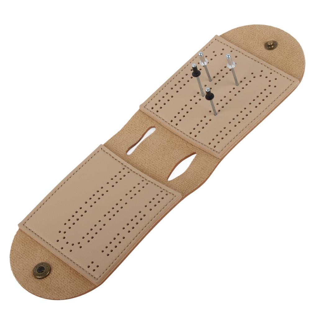 Leather Cribbage Board Game Set with Needle Lightweight Brown 2 Track Leather Game Bag Scoreboard for Pepple Over 8