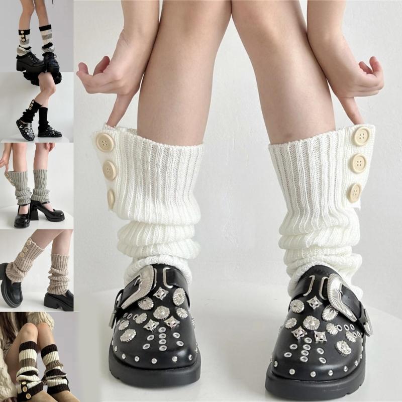 Lolitas Leg Warmers for Women Girls Button Leg Warmer Winter Knitted Long Socks Gothic Harajuku Leg Cover Streetwear