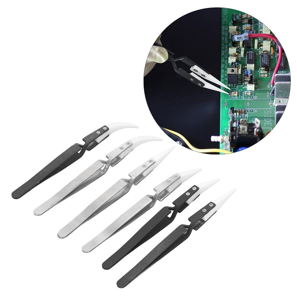 6 PCS Pointed & Curved Tips Ceramic Tweezers Electronics Tweezers Set  for Electronics and Crafting