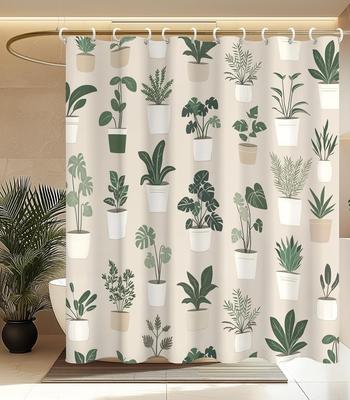 Potted Plants Pattern Shower Curtain 160x180cm Botanical Theme Bathroom Decor Nature Inspired