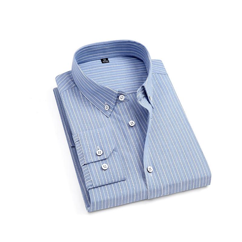 Autumn New Cotton Long-sleeved Shirt Men's Slim Simple Work Shirt Men's Striped Trendy Business Inch Shirt
