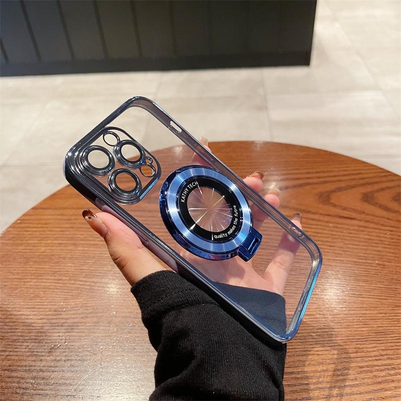 Applicable To IPhone 16 Mobile Phone Case Magnetic Suction Bracket Transparent Electroplating 14 Apple 15 Pro Protective Case 3 with Lens Film