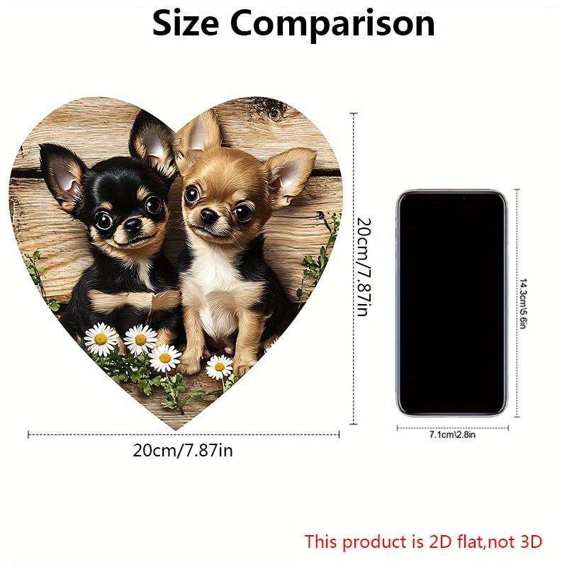 Drewniany Znak w Kształcie Serca z Uroczym Wzorem Chihuahua - Unikalna Okrągła Ozdoba na Drzwi Wejściowe, Dekoracja Ścienna - Idealna Domowa Dekoracja do Zawieszenia