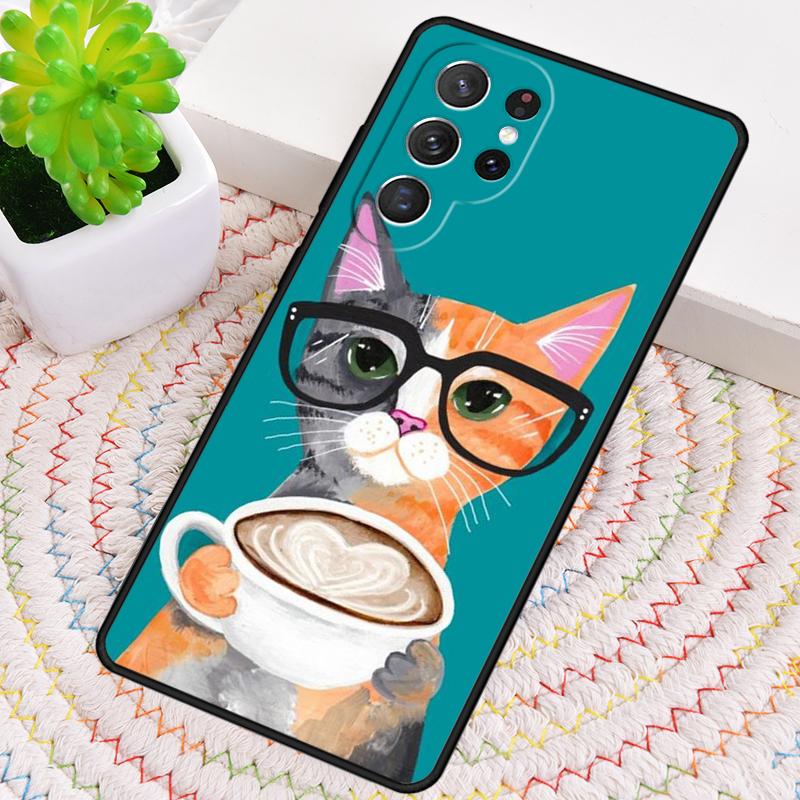 Cute Animal Cat Coffee Phone Case for Samsung Galaxy Note 10 Pro S26 Ultra S23 S24 FE S25 S21 S22 PLUS Shockproof Cove