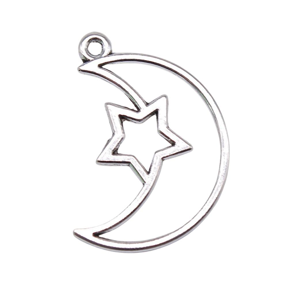 

10шт Луна Звезды Металлический Каркас Подвески Подвески Античное Серебро Цвет Цинковый Сплав 37X25mm
