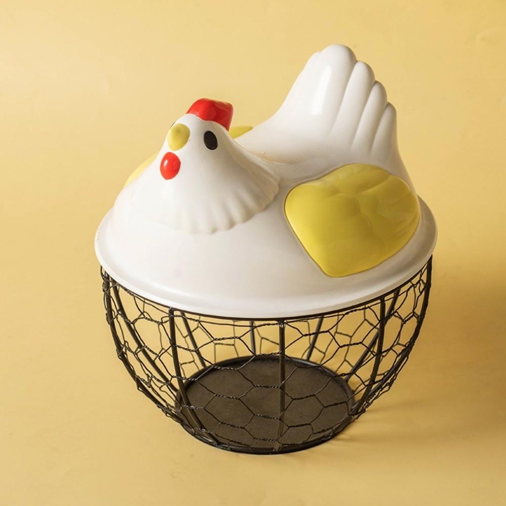 Rustic Egg Container Storage Hollow Iron Basket Hen Shape Egg Basket Kitchen Accessories
