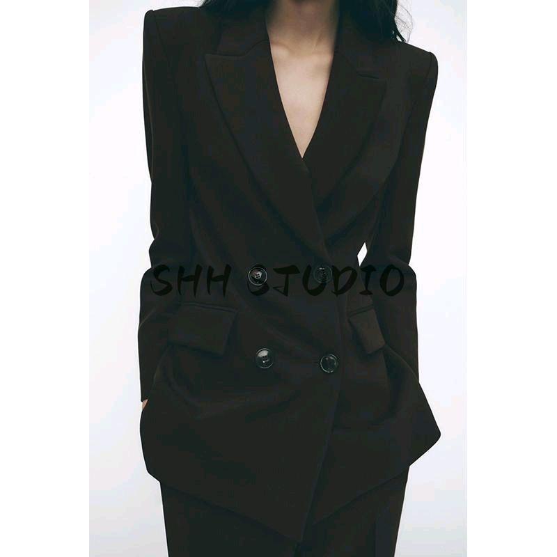 Spring New Women's Clothing Commute Style Double Breasted Suit Outwear 2205593 High Waist Slim-Fit Pants 2199593