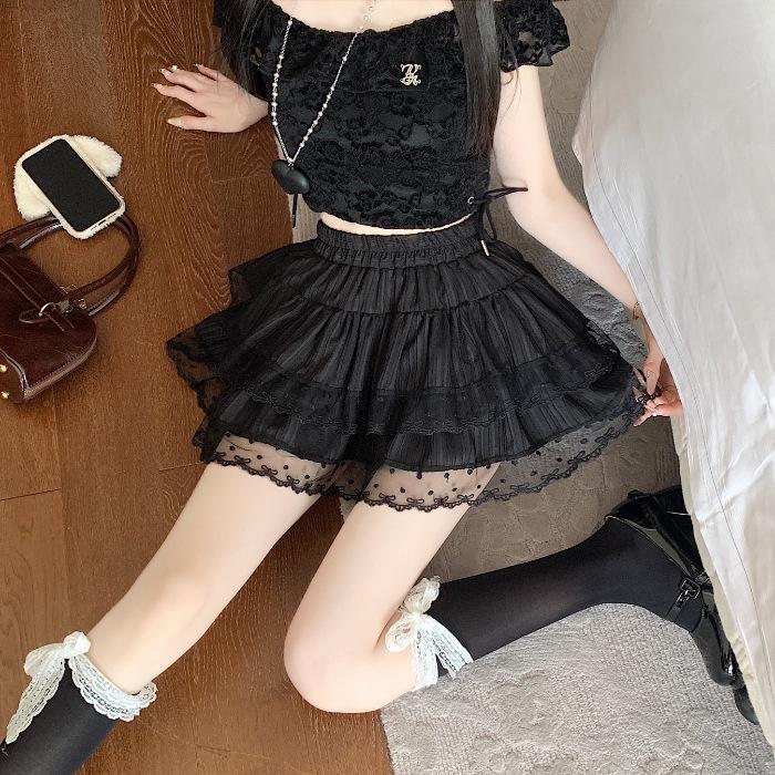 

White ballet lace cake skirt female spring and summer thin sweet puffy skirt XL чорний