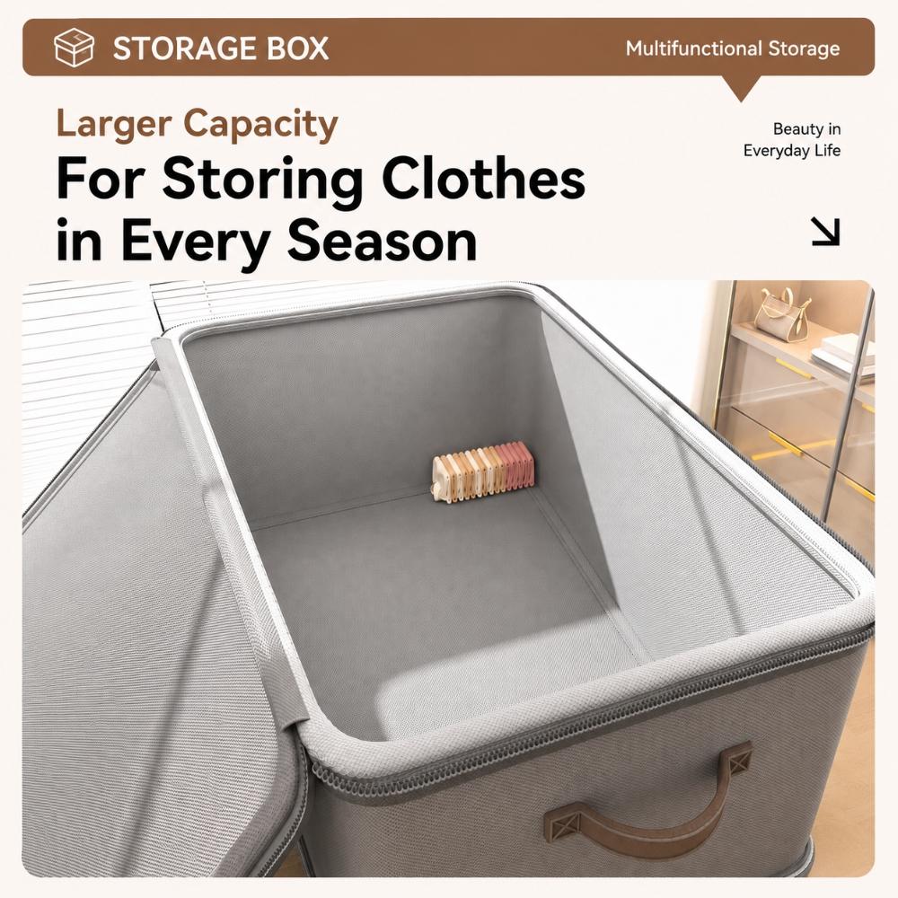 Foldable Clothes Storage Box With Zipper Lid Nonwoven Fabric Organizer Bin For Bedroom Wardrobe Travel Bedding And Daily Seasonal Items