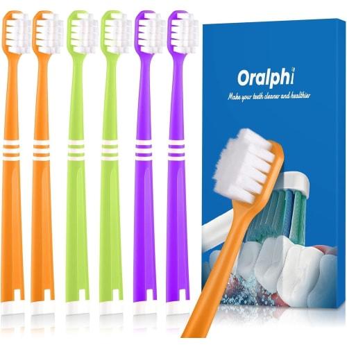 

Набор из 6 ультрамягких зубных щеток Oralphi с широкими головками, уход за деснами, для чувствительных зубов, подходит для беременных женщин, пожилых людей, ортодонтии, а
