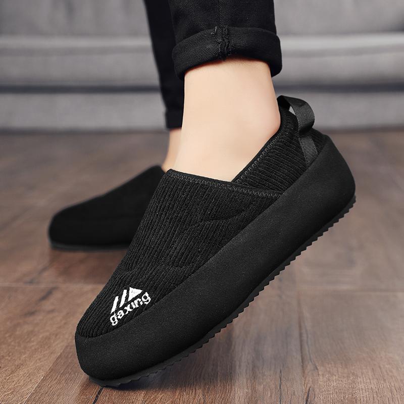 Fashion Mens For Men House Warm Soft Plush Winter Thick Cotton Slip-on Shoes For Men High Quality Non-slip Plush Flat Men's Shoes Green