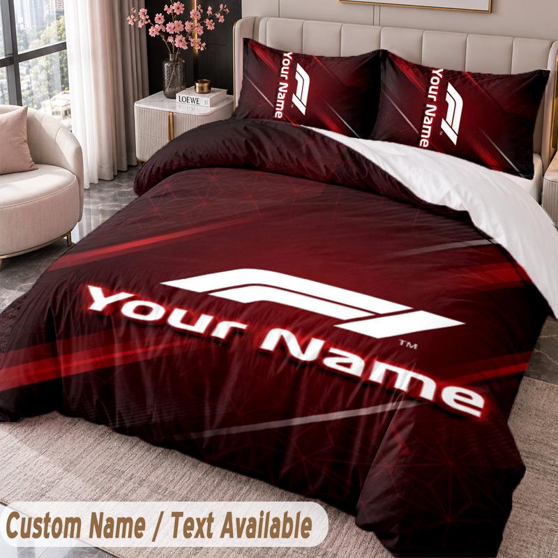 F1 Bedwäsche-Set mit Aufdruck Benutzerdefinierter Name Text 1 Bettbezug 2 Kissenbezüge für Schlafzimmer