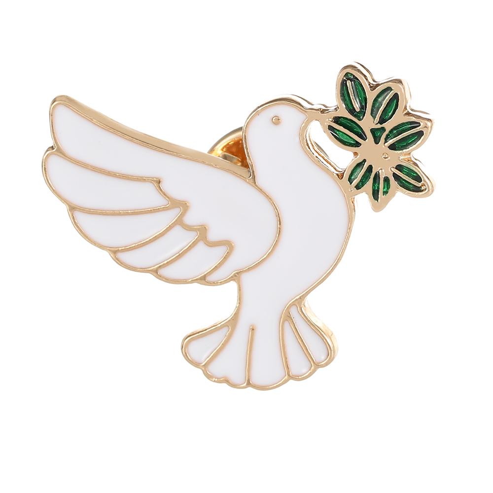 New World Peace Theme Enamel Brooches Dove Olive Branch Symbol of Peace Design Pins Bulk