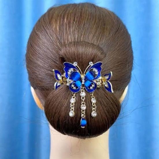 1/2 st Fjärilsformad Hårklämma med Tofskedja Anti-halk Glittrande Strass Hårklo Hårstylingverktyg Håraccessoar