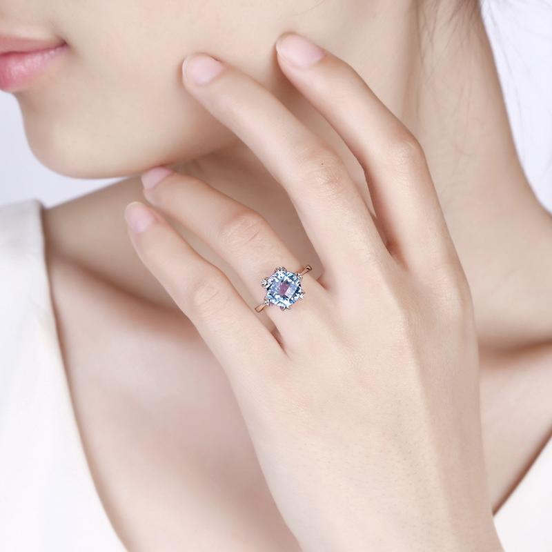 Tancise Classic 925 Sterling Silber 9*9Rosa Quarz Ring Damenschmuck Hochzeit Versprechen Party Geschenk