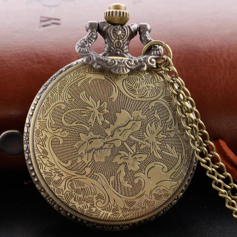 New Bronze Classic Crossed Sword Skull Arabic Digital Quartz Pocket Watch Necklace Pendant Clock Fob Chain Men's Women's Watches