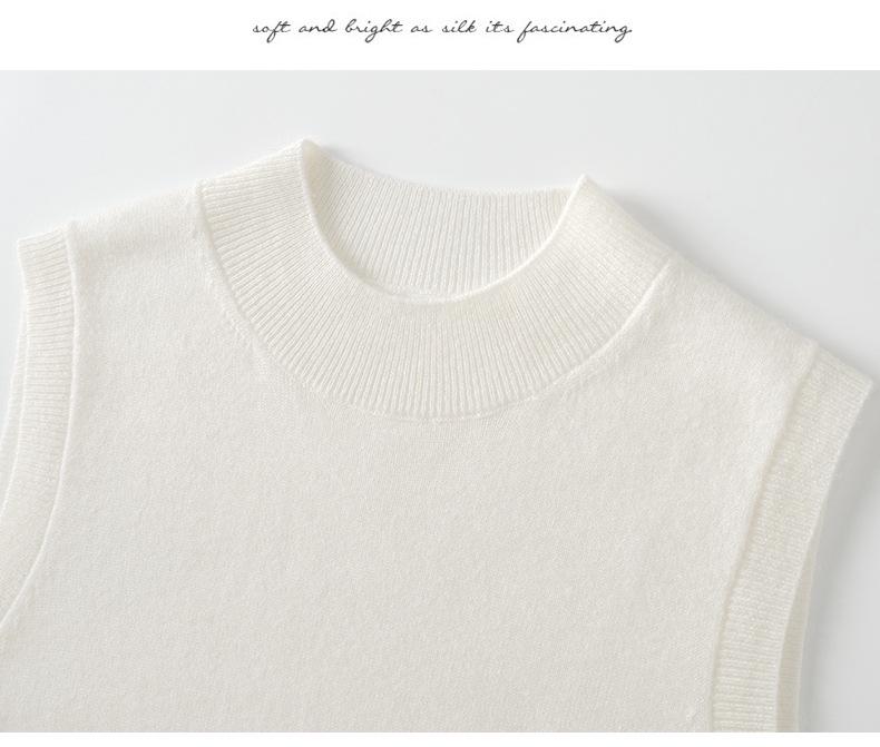 Women's Loose Casual Cashmere Sleeveless Sweater with Half-High Neck