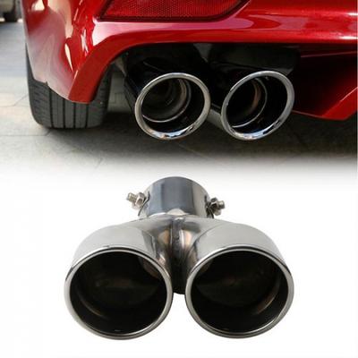Chrome Car Stainless Steel Rear Dual Exhaust Pipe Muffler Tail Tip Bend Round