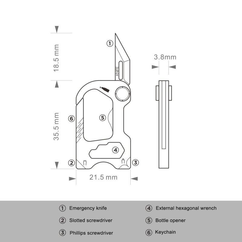 Navaja de Bolsillo Plegable de Aleación de Titanio Hebilla Abrebotellas Multifuncional Llave Hexagonal Herramienta EDC Destornillador Recto Phillips