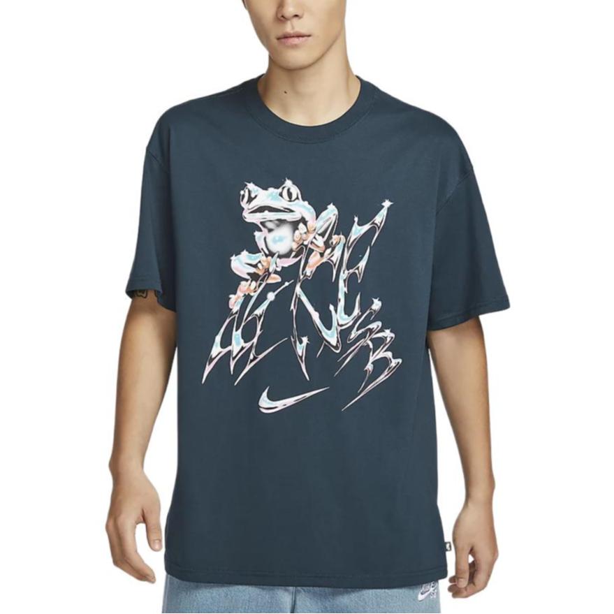 Nike Sb Round Neck Knitted Soft Loose Short Sleeve T-Shirt Men Tops Deep-Sea-Blue FZ5286-478