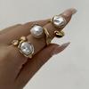 Vintage Natural Stone Stainless Steel Rings for Women Men Trendy Gold Plated Hollow Geometric Ring Finger Accessories Jewelry