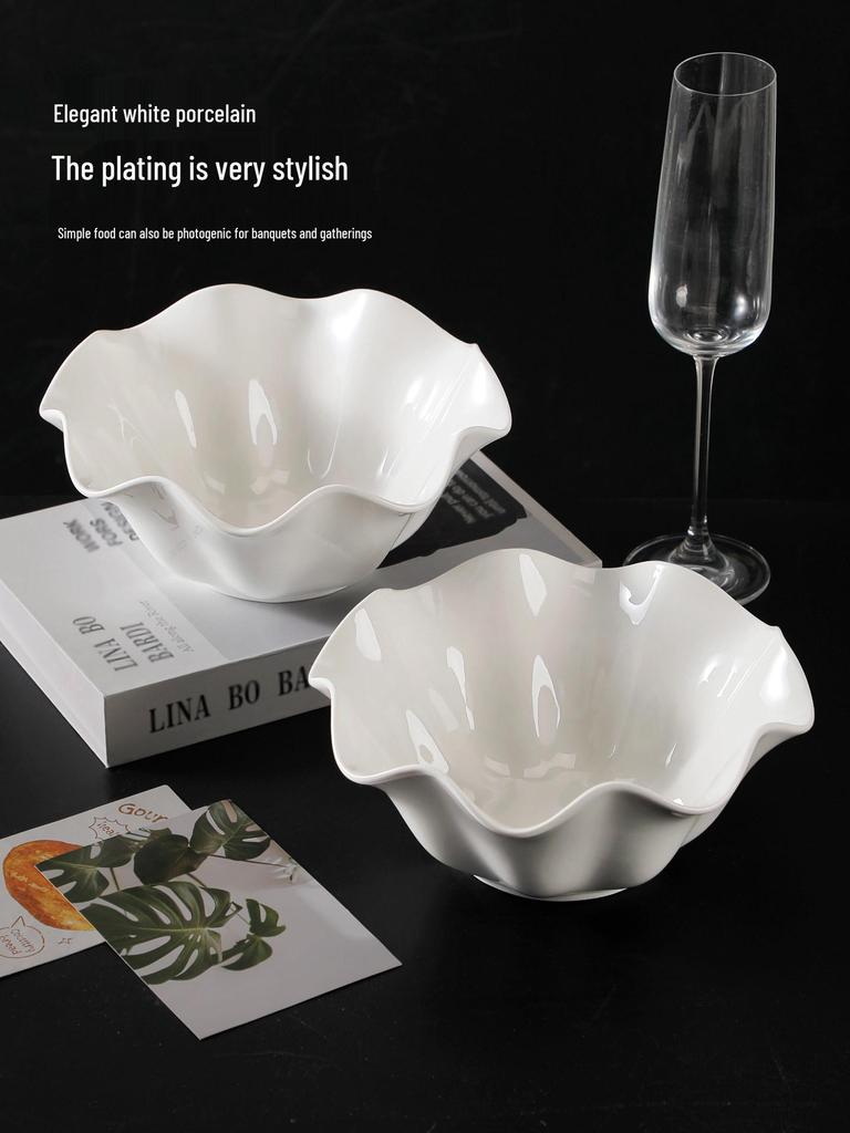Irregular Ceramic Ramen and Salad Bowl Set - Pure White Tableware