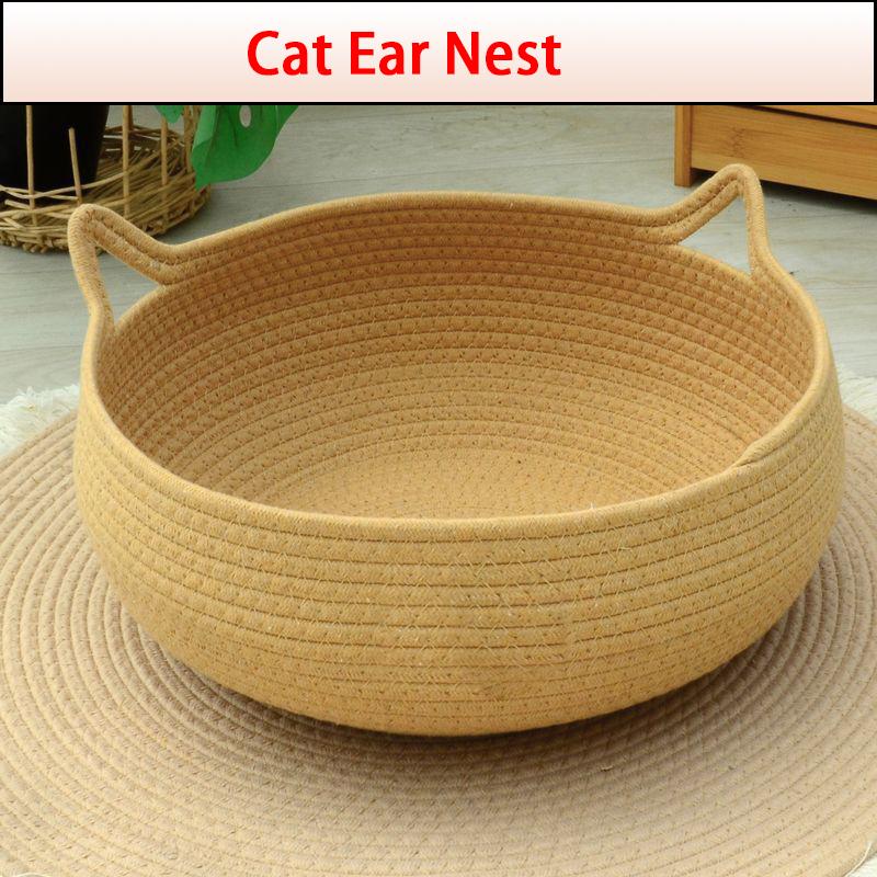 Patul pentru pisici Four Seasons țesut tapițerie detașabilă Casă de dormit Pardoseală din ratan lavabil pentru pisici Accesorii pentru animale de companie