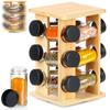 Spice Rack with 12 Containers - Swiveling Wooden Stand - 15 X 15 X 24 Cm - Bamboo Wood