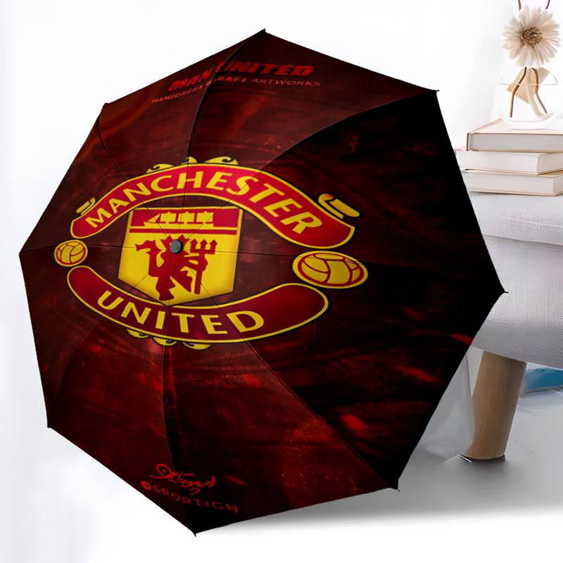 1pz Ombrello Automatico Robusto a 8 Stecche, Ombrello Manchester United Manchester City, Stampato Digitalmente, Ombrello Pieghevole per Uso Esterno in Movimento