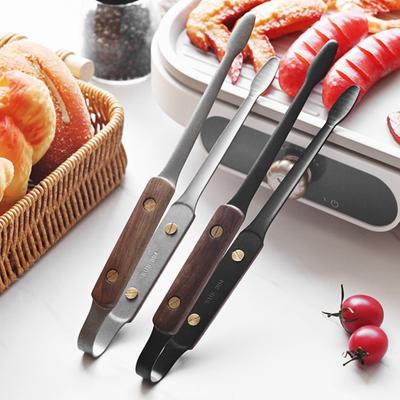 Edelstahlzange Lebensmittelzange mit Walnussholzgriff Hitzebeständig BBQ Kochzange zum Grillen Servieren BBQ Elegantes Küchenutensil