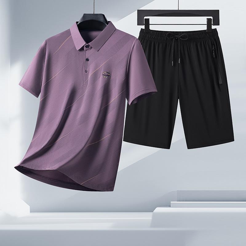 Men's Summer Ice Silk Polo & Shorts Set - Business Casual Two-Piece