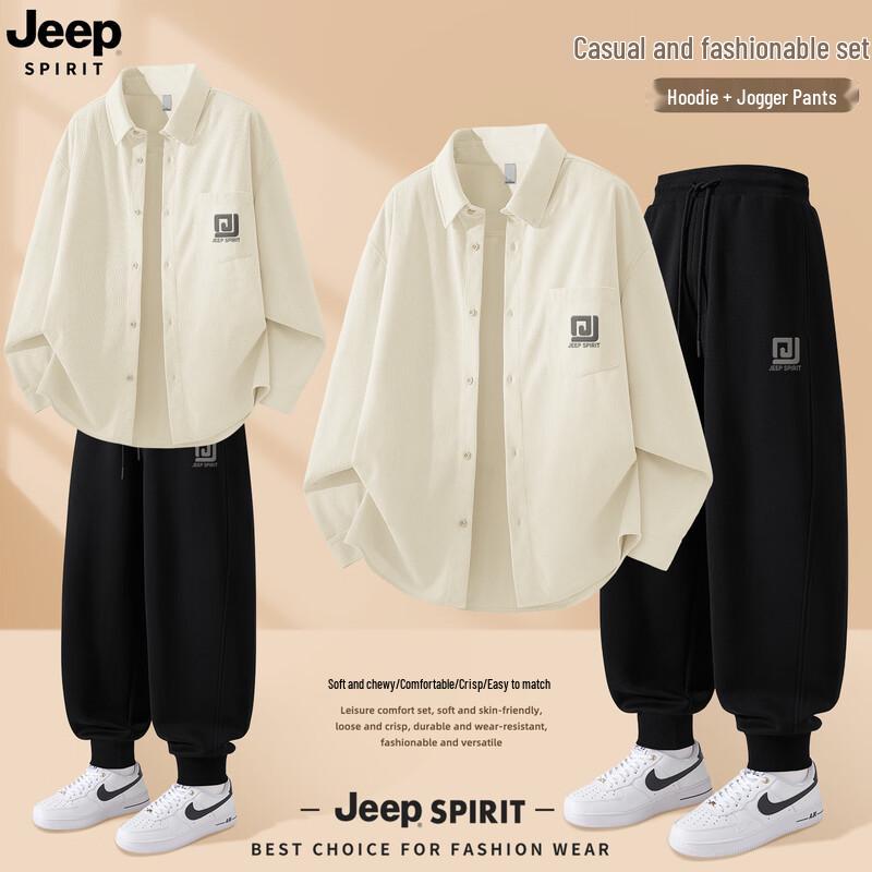 JEEP SPIRIT Men's 2025 Autumn Sporty Shirt & Jogger Set