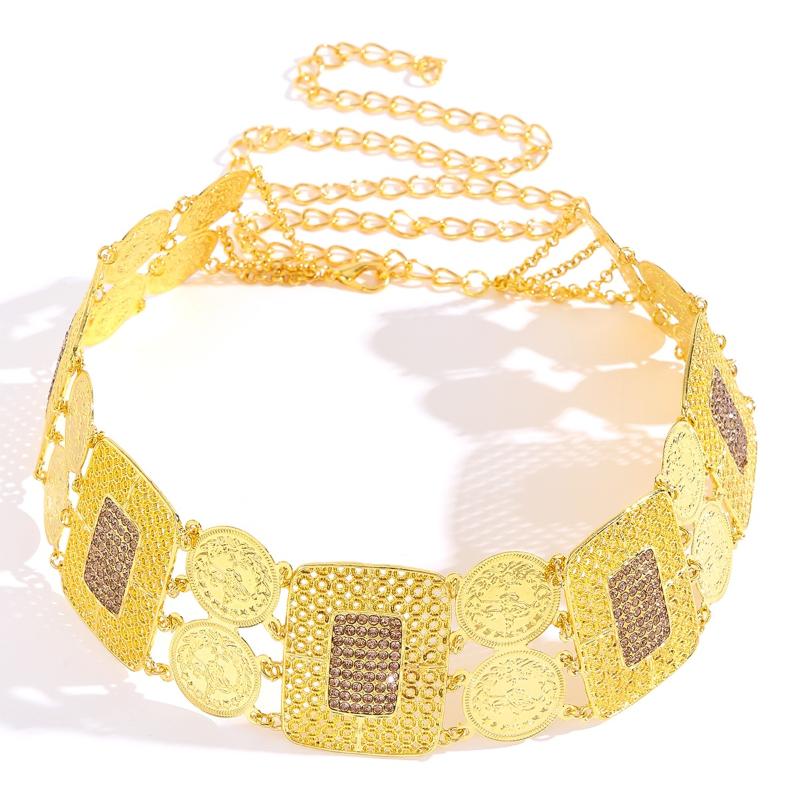 Moroccan-Style Bride Belt Jewelry Chain Metal Hollowed-Out Geometric Pattern Vintage Wedding Dress Performance Belt
