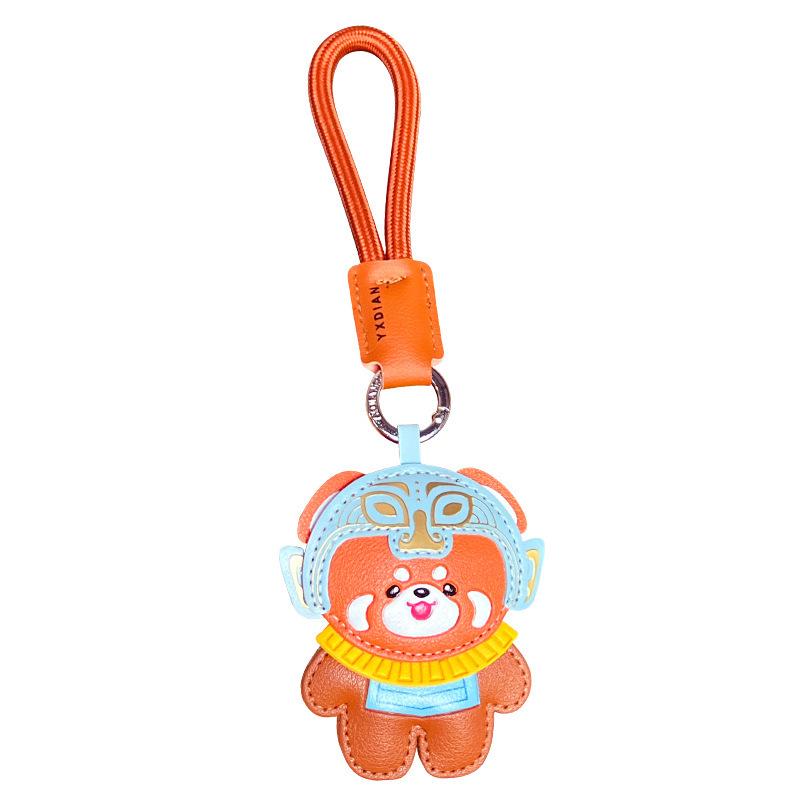 Sanxingdui Cartoon Panda Leather Keychain - Women's Bag Pendant