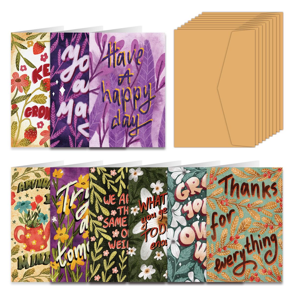 

9 шт. Винтажные цветочные поздравительные открытки с конвертами, Складные открытки на день рождения/благодарности, Элегантное ботаническое искусство и искренние пожелания