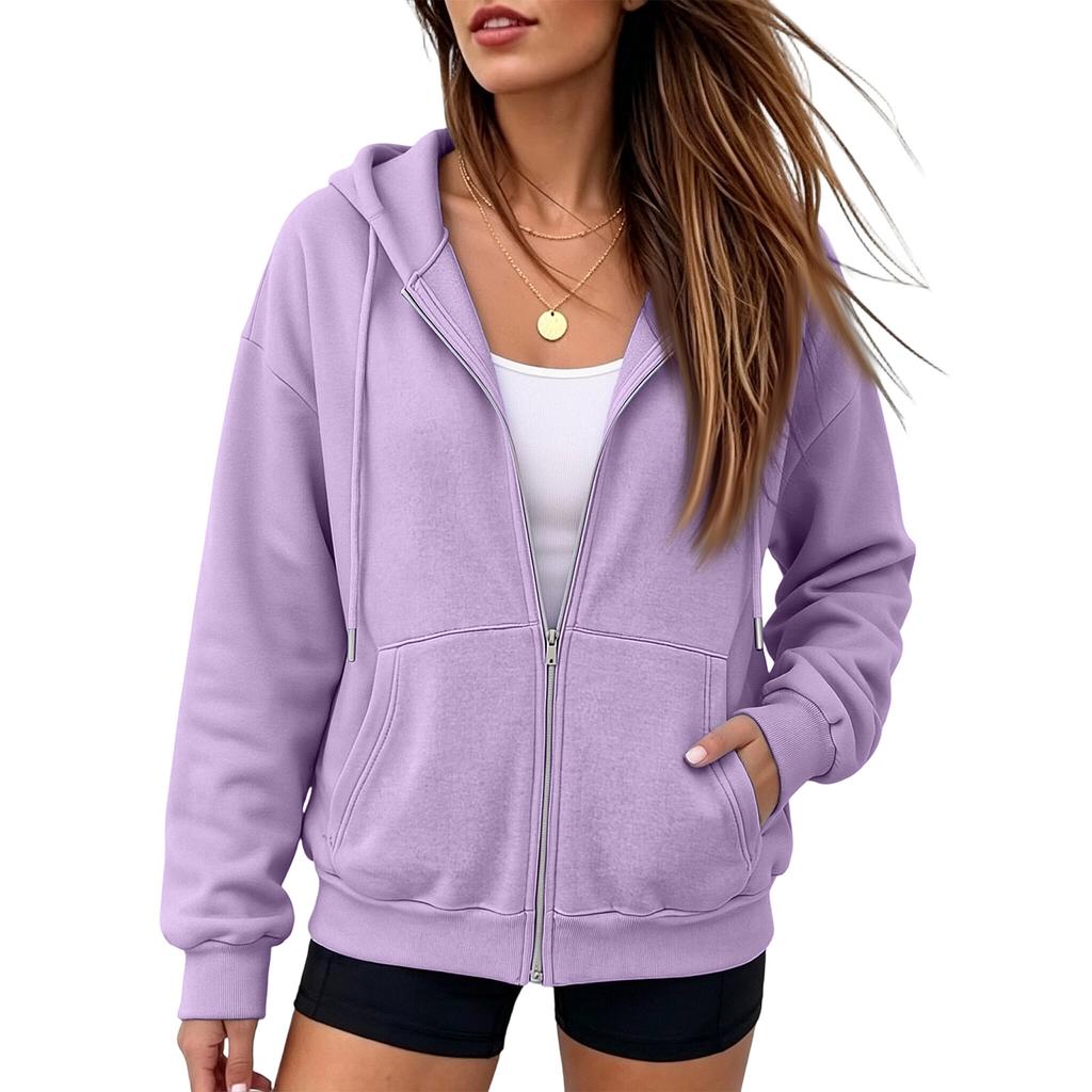 Women's Oversized Zip-Up Sweatshirt Jacket with for Fall Casual Wear