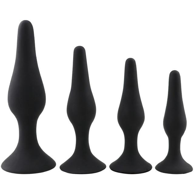 4Pcs / Set Anal Trainer Kit Soft Silicone Black Or Purple Butt Plug Non Vibrating Butt Plugs