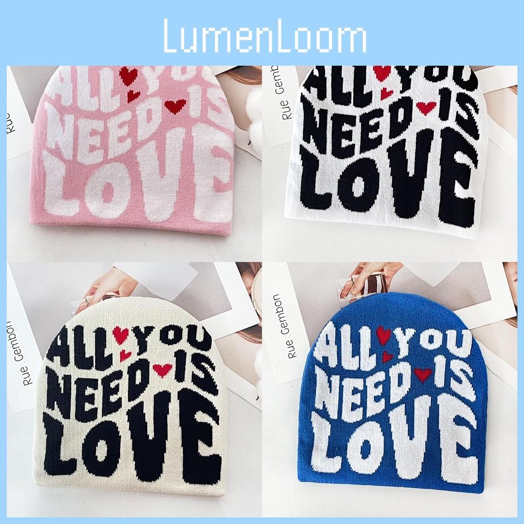 Color Simple Blocked Letter And Heart Pattern Women Casual Warm Hat Knitted