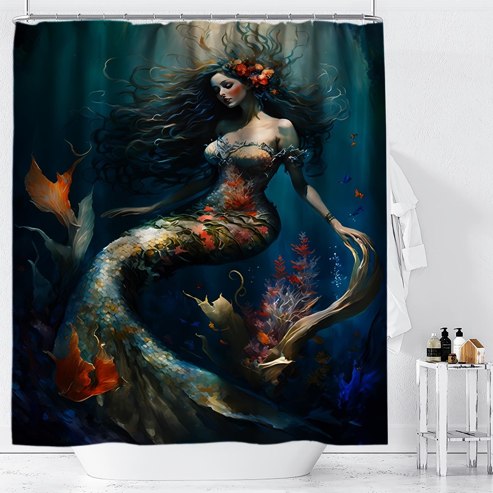 

1Pc Ywjhui Mermaid Bath Curtain - Vibrant Underwater Scene With Colorful Fish & Coral Reef, Machine Washable Polyester Fabric W60H190(CM)-1 Pcs