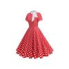 Abito Midi da Donna a Maniche Corte con Scollo a Fiocco Vita Alta Vintage Pois Ampio Svasato Svasato Lunghezza Tè