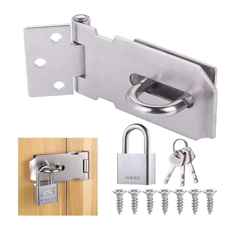 Door Latch Padlock Hasp Lock Reliable Security Comprehensive Security Stainless Steel Padlock Set Drawer 4 Inches