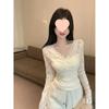 V-Neck Lace Hollow-Out Women's Spring/Autumn Top: Chic & Versatile Base Layer 