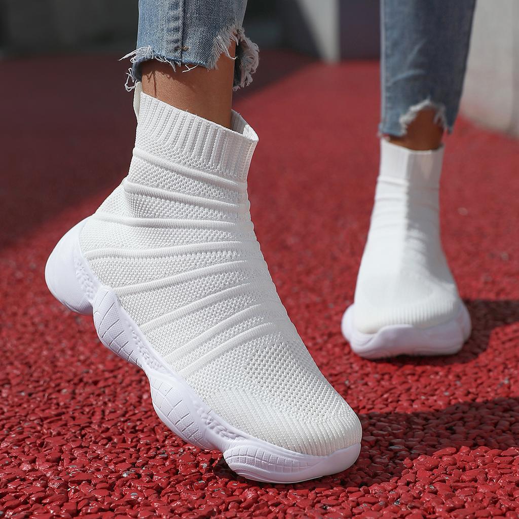 Women Fashion Unisex Breathable Brand Casual Sneakers Men Black Socks Sneakers Men Slip on High Sports Shoes