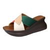 Fashion Slippers Women Leather Shoes Wedges Open Toe Casual Anti Slippery Slides Fashion Outside Beach Leaf Shaped Sandals