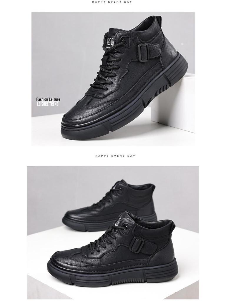 Men's High-Top Leather Sneakers: Fleece-Lined, Soft Sole, Autumn/Winter Casual Workwear, 2025 Collection