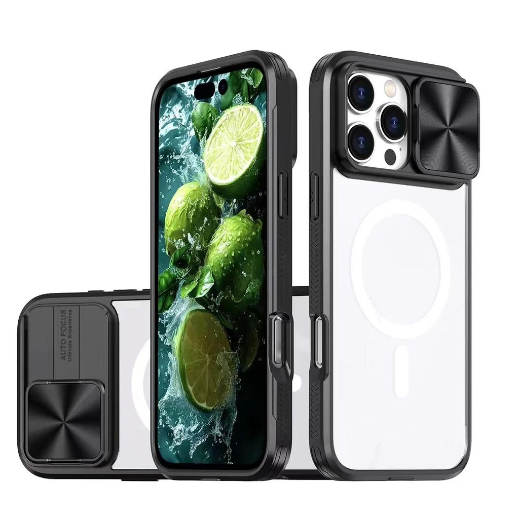 Case for iPhone 16 15 13 12 11 14 Pro Max Plus Magsafe Magnetic Wireless Charging Slide Lens Protection Shockproof Clear Cover
