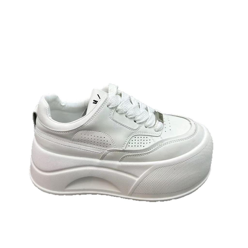 Soft leather thick-soled heightening casual board shoes 2025 spring new round head soft-soled versatile lace-up with skirt little white shoes