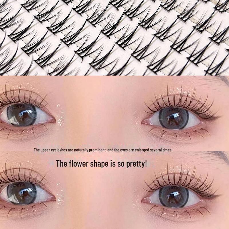 Mengji Shangpin Mini Flame Lash Extensions - Black Stem, 10 Rows, Natural Curling, Segmented Comic Style